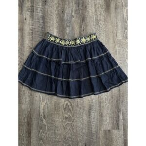 Anthropologie Hazel Skirt Blue Ruffles Embroidered Short Size M